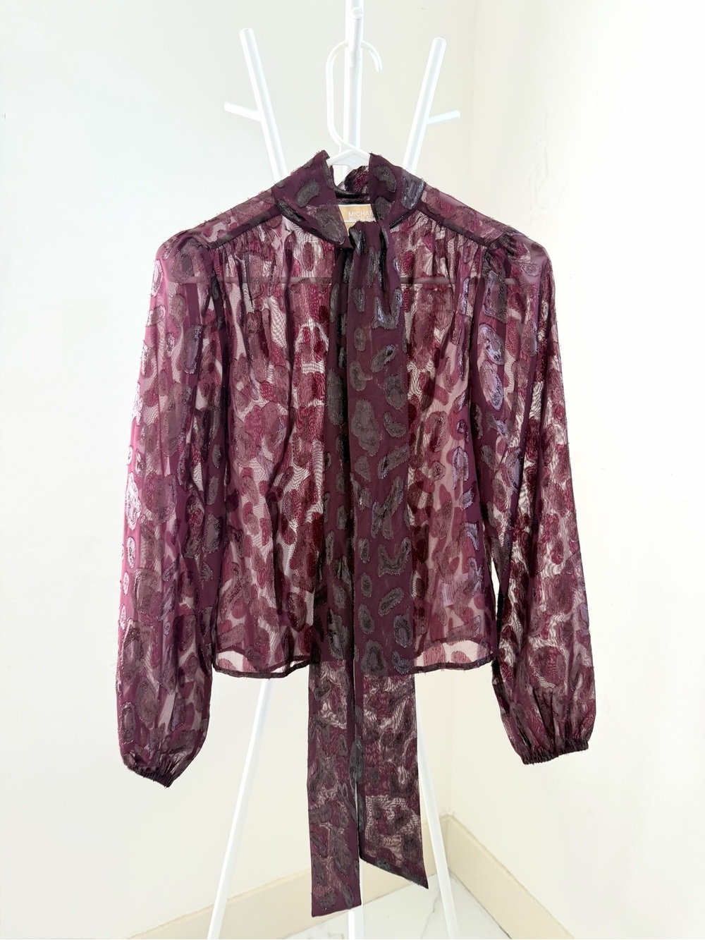 MICHAEL Michael Kors Burgundy Sheer Bow-Tie Blouse - Picture 2 of 4